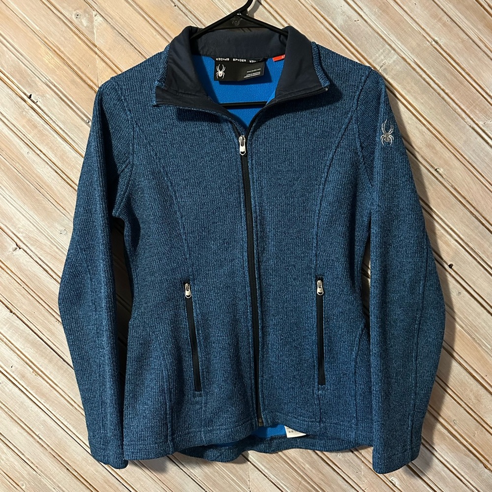 Spyder Navy Blue Full-Zipper Light Fleece Jacket Outdoor Warm Embroidered